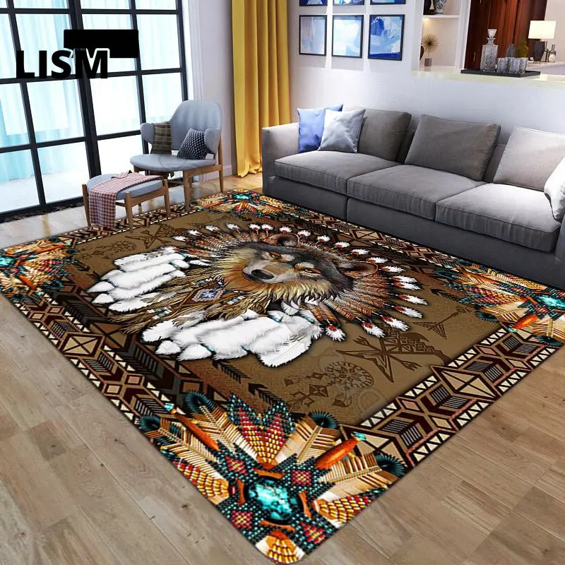 

Native Wolf Large Area Rugs Bedroom Carpet for Living Room Decoration 3D Kitchen Anti-slip Floor Mats Coffee Tables Home Decor