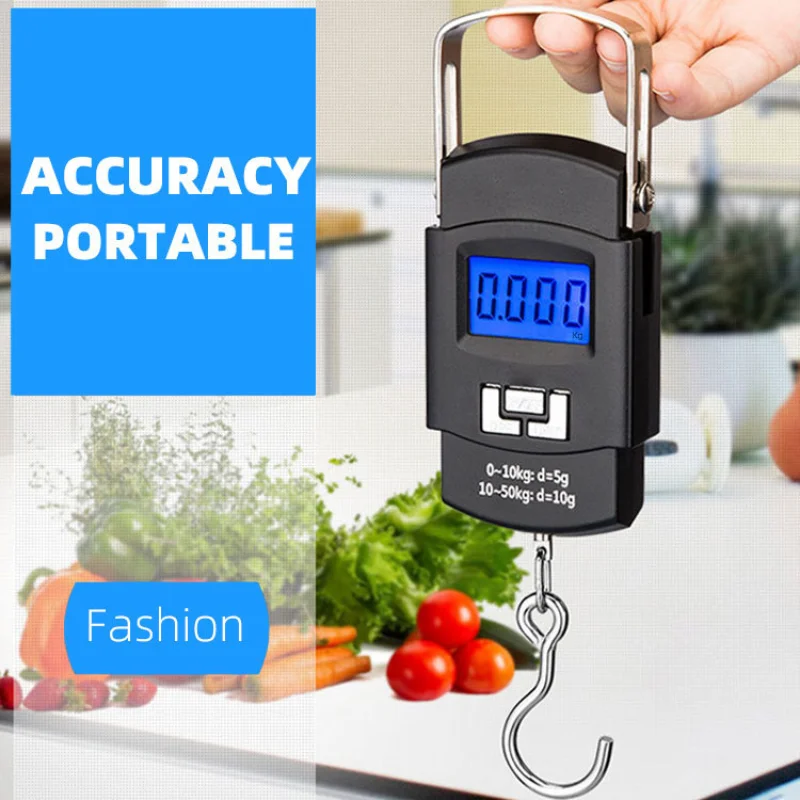 

50kg/10g LCD Digital Scale for Fishing Luggage Travel Weighting Steelyard Hanging Electronic Hook Scale Kitchen Measuring Scales