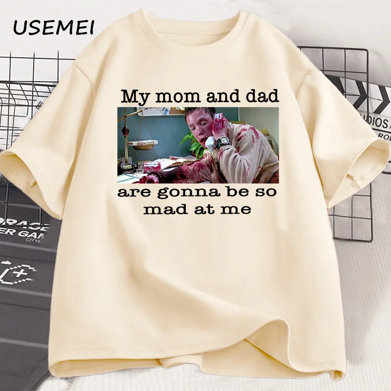 My Mom and Dad Are Gonna Be So Mad Scream Vintage Halloween T Shirt Male Cotton Printed Tshirt Unisex Oversized Streetwear Tees