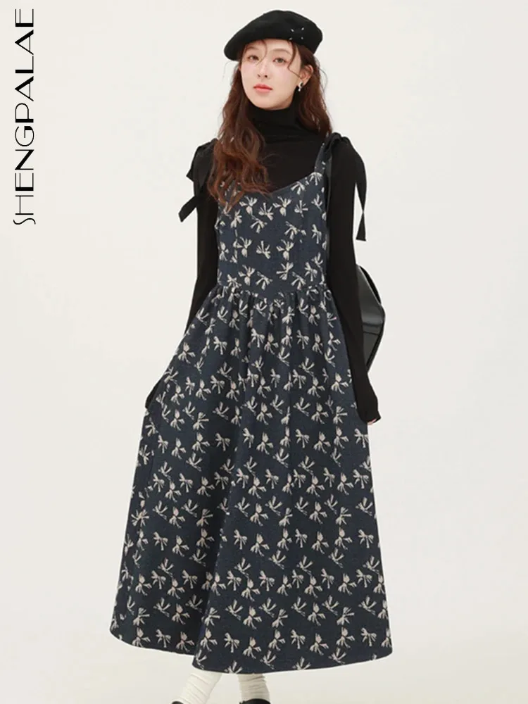 

SHENGPALAE, винтажное платье-комбинация с принтом, осень 2023, новое универсальное платье трапециевидной формы без рукавов, женское платье до середины икры, 5R7841