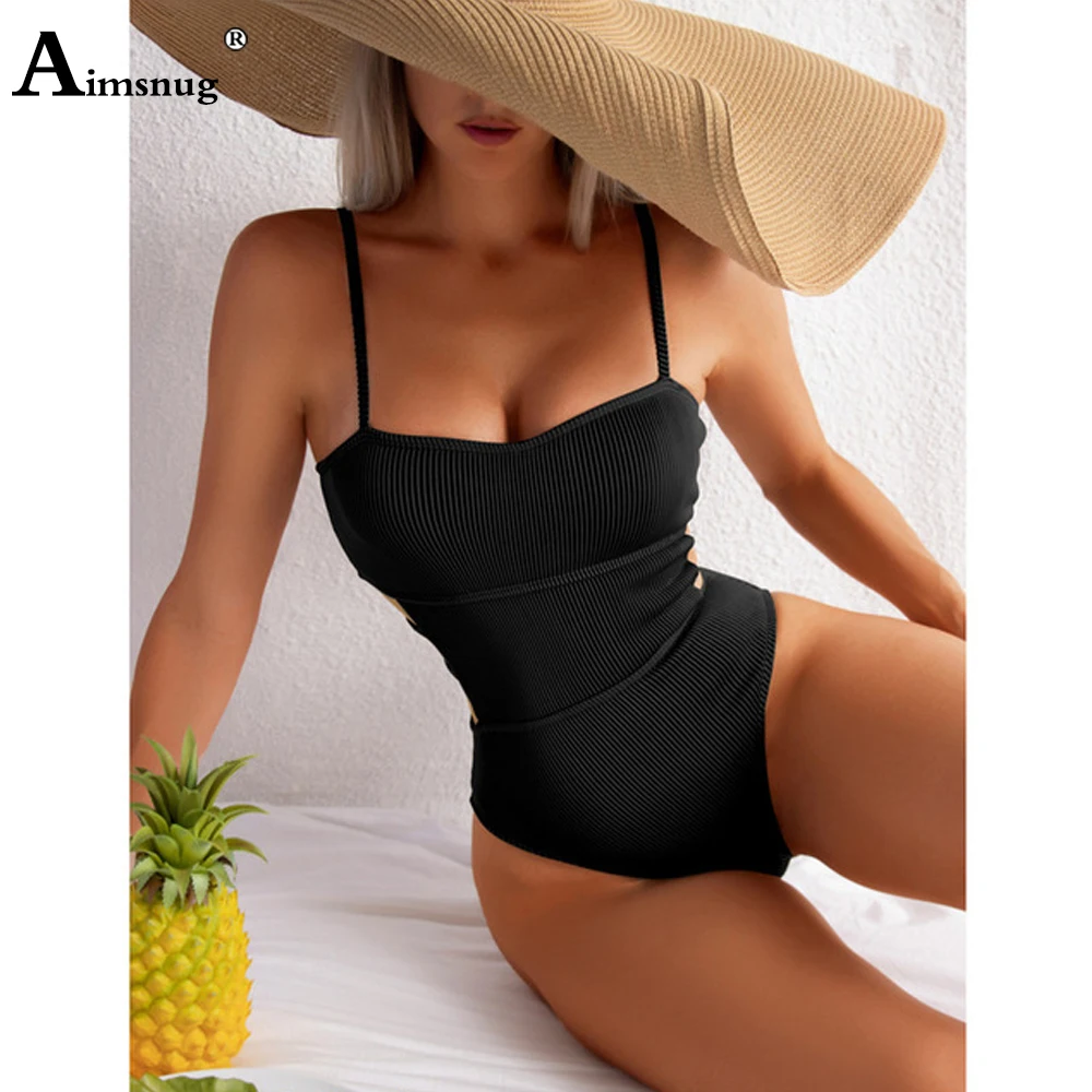 

Women One Piece Swimsuit Skinny Fashion Knitted Swimwear Sexy Suspending Onesie Bodysuit 2022 Summer New Casual Bathing Suits