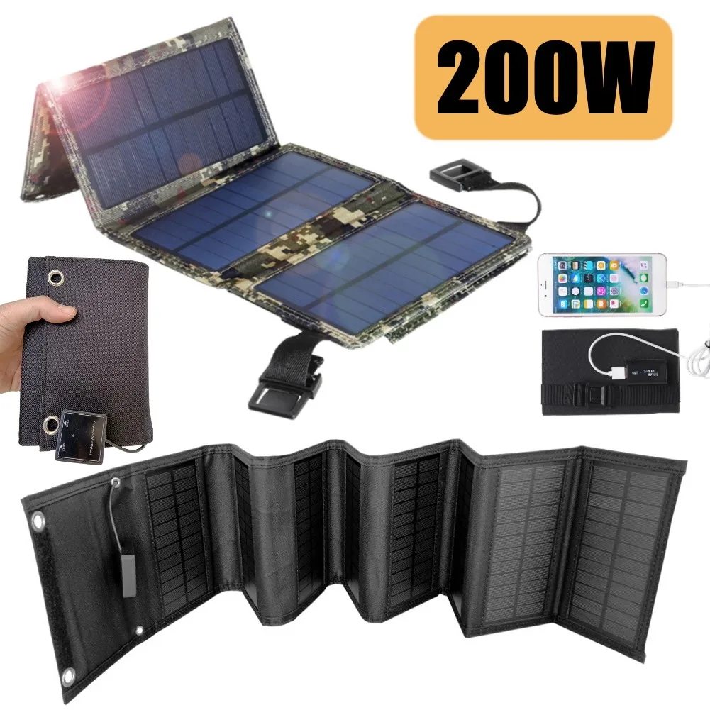 Panel Solar plegable USB, cargador de teléfono de 5-200W, 5V, célula Solar impermeable, batería Solar portátil para exteriores, Camping, senderismo