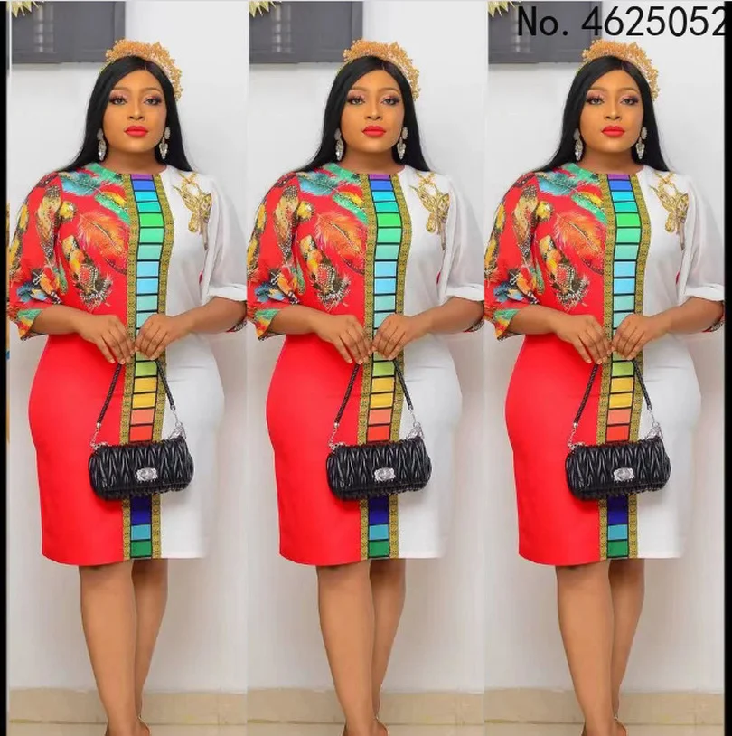 

African Print Dresses for Women Dress Dashiki Geometric Patchwork African Clothes dress Summer Chiffon Bodycon Robe Femme