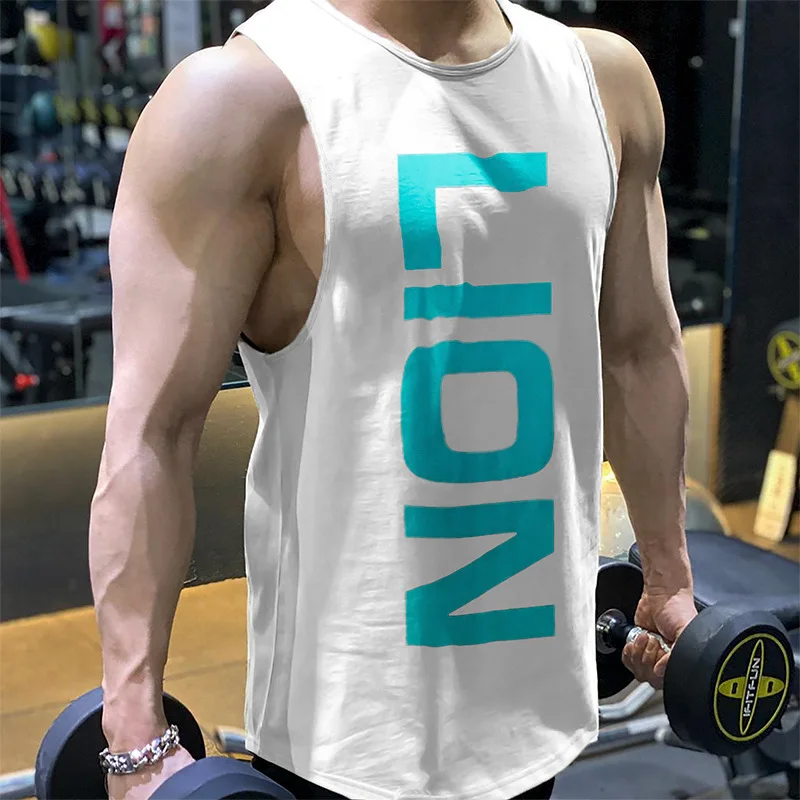

Summer New Fitness Desert Lion Printed Vest Men's Cotton Moisture-Wicking Basketball Running Training Shirt Tide Hurdles