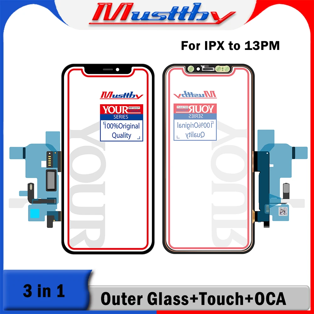 

Musttby 5pc Full Original Front Outer Sensor Touch Screen Digitizer Glass With OCA Goose Replacement For iPhone 11 12 13 pro max