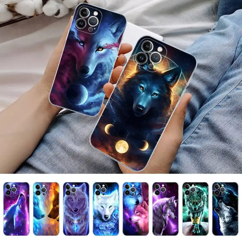 

Moon Roaring Wolf Phone Case For iPhone 11 12 13 14 Mini Pro Max XR X XS TPU Clear Case For 8 7 6 Plus SE 2020