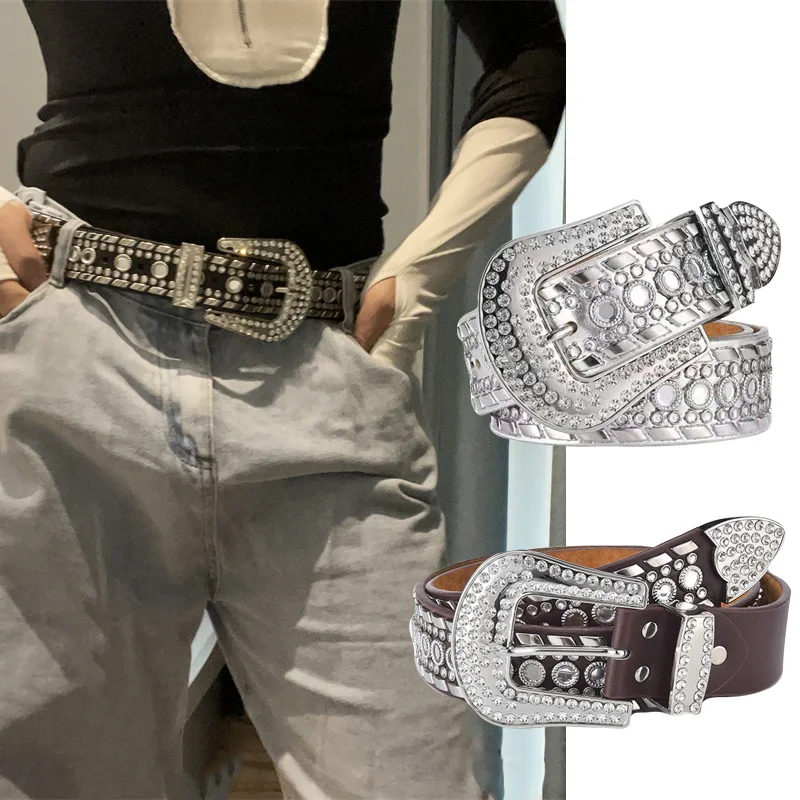 

Western Cowgirl Cowboy Bling Bling Rhinestones Belt Quality Studded Belt For Women /Men, Fashion Cinto De Strass Ceinture Femme