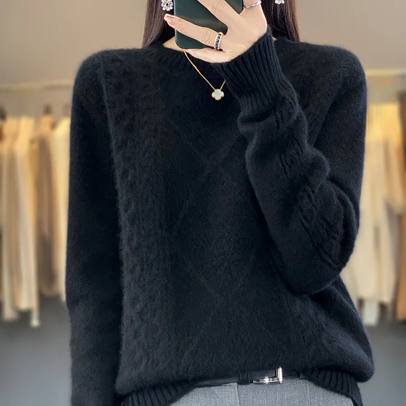 Осень и зима новый женский свитер из 100% мериносовой шерсти с круглым вырезом