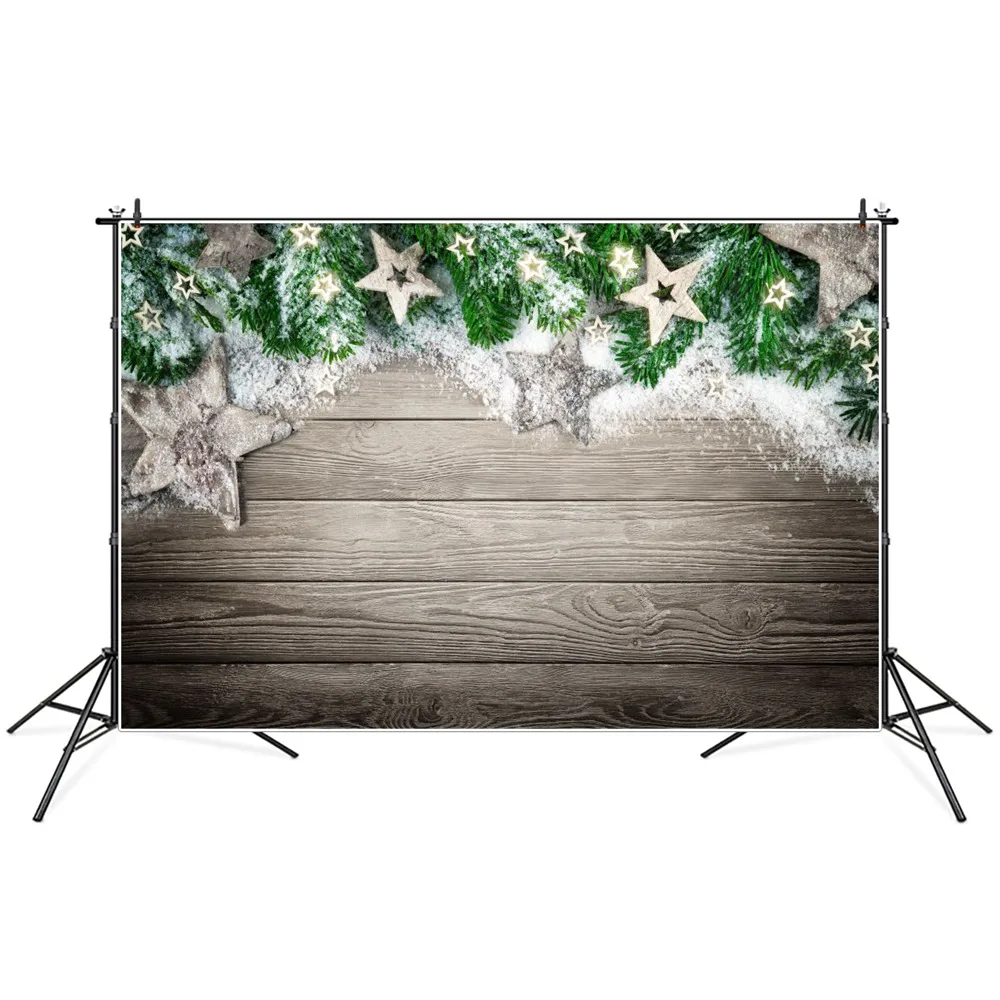 

Christmas Pine Stars Snow Wooden Boards Planks Photography Backdrops Custom Baby Party Decoration Studio Photo Booth Backgrounds