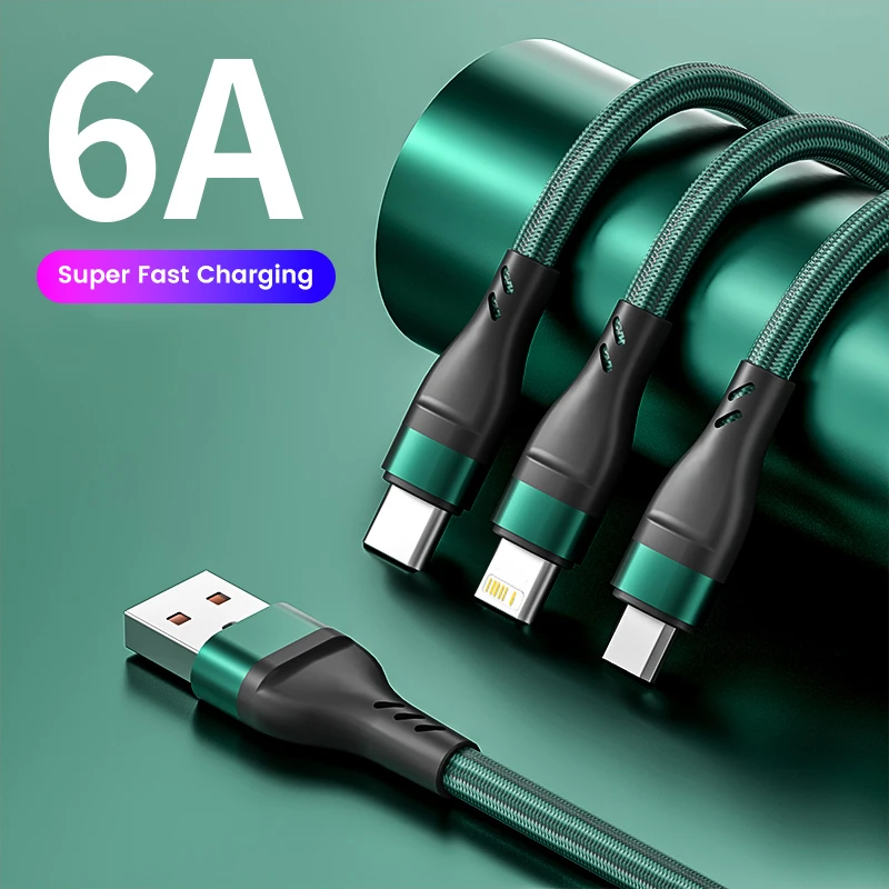 

Olaf 3 в 1 шнур для быстрой зарядки 1,2 м для iPhone 14 13 Samsung Xiaomi Huawei 100 Вт 6A Micro USB Type-C кабель для передачи данных USBC зарядный провод