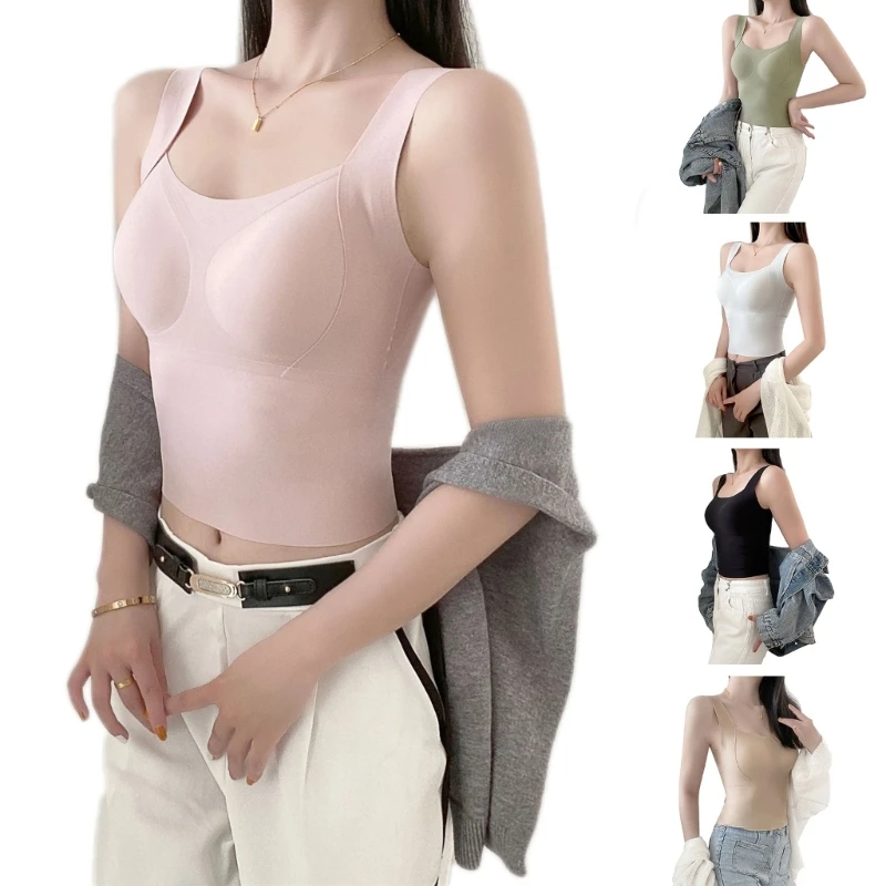 

L93F Womens Crop Tops Sexy Solid Color Camisole Tube Top Seamless Padded Tanks Top