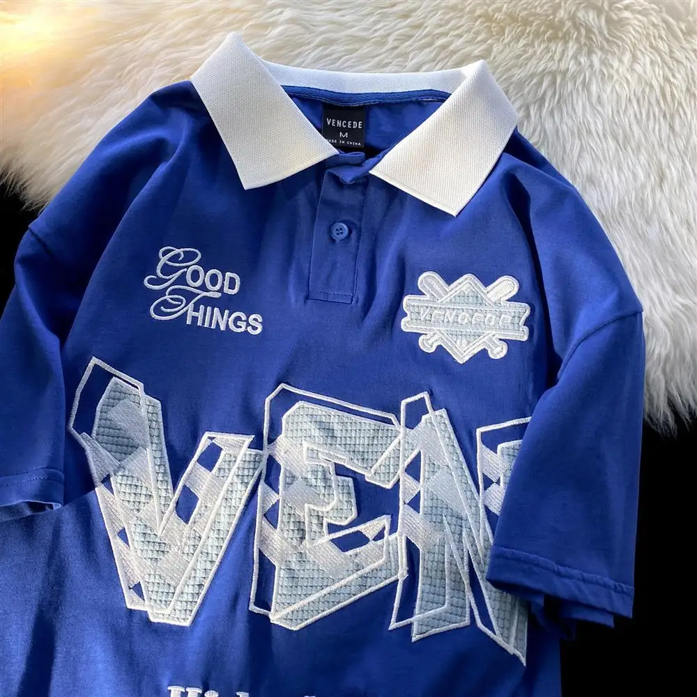 

Футболка-поло цвета хаки с вышивкой надписью, топ оверсайз в стиле хип-хоп с коротким рукавом для подростков, корейская мода, большой размер ...