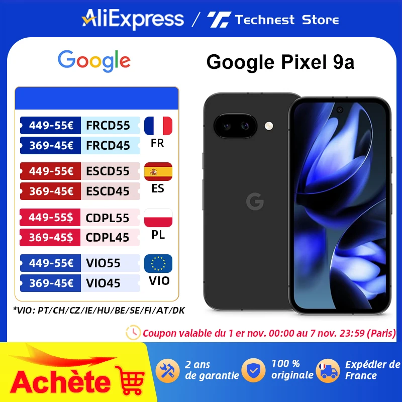 Version global Google Pixel 9a Smartphone 5G Google Tensor G4 Pantalla Actua de 6,3 pulgadas 120Hz Bateria 5100mAh Camara trasera 48MP NFC