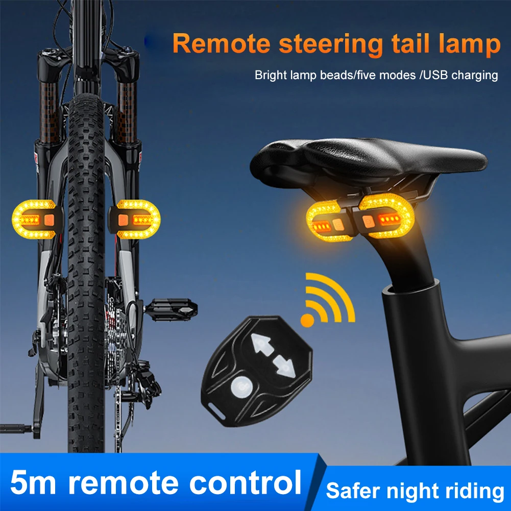 LED Bicycle Remote Control Turn Signal Taillight Wireless Waterproof Bike Warning Lamp for Outdoor Cycling Accessories