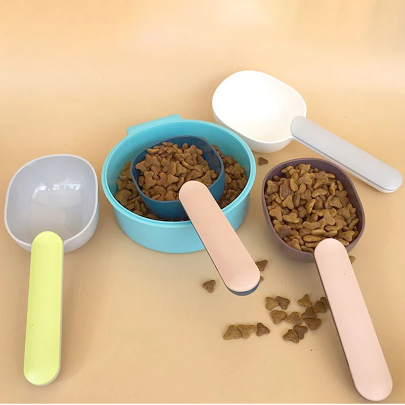 

Ложка для кормления домашних животных, многофункциональная модная ложка для кошек и собак с герметичным зажимом для сумки, креативная мерная чашка, кормушка для домашних животных