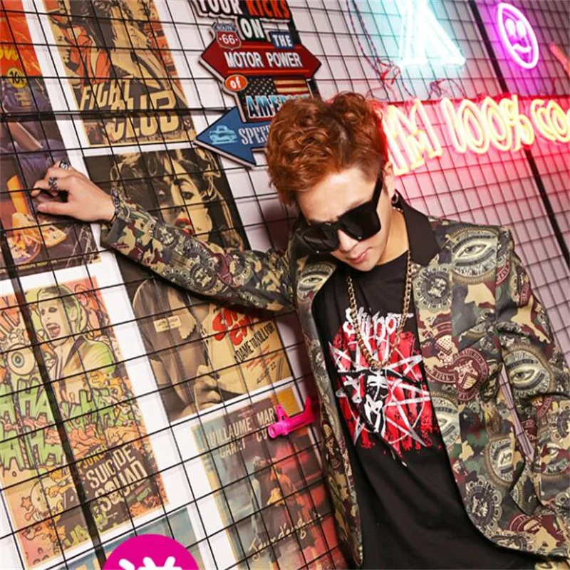 Camouflage suit mens jacket costume summer new male singer nightclub hip-hop rock clothes singer stage dance fashion