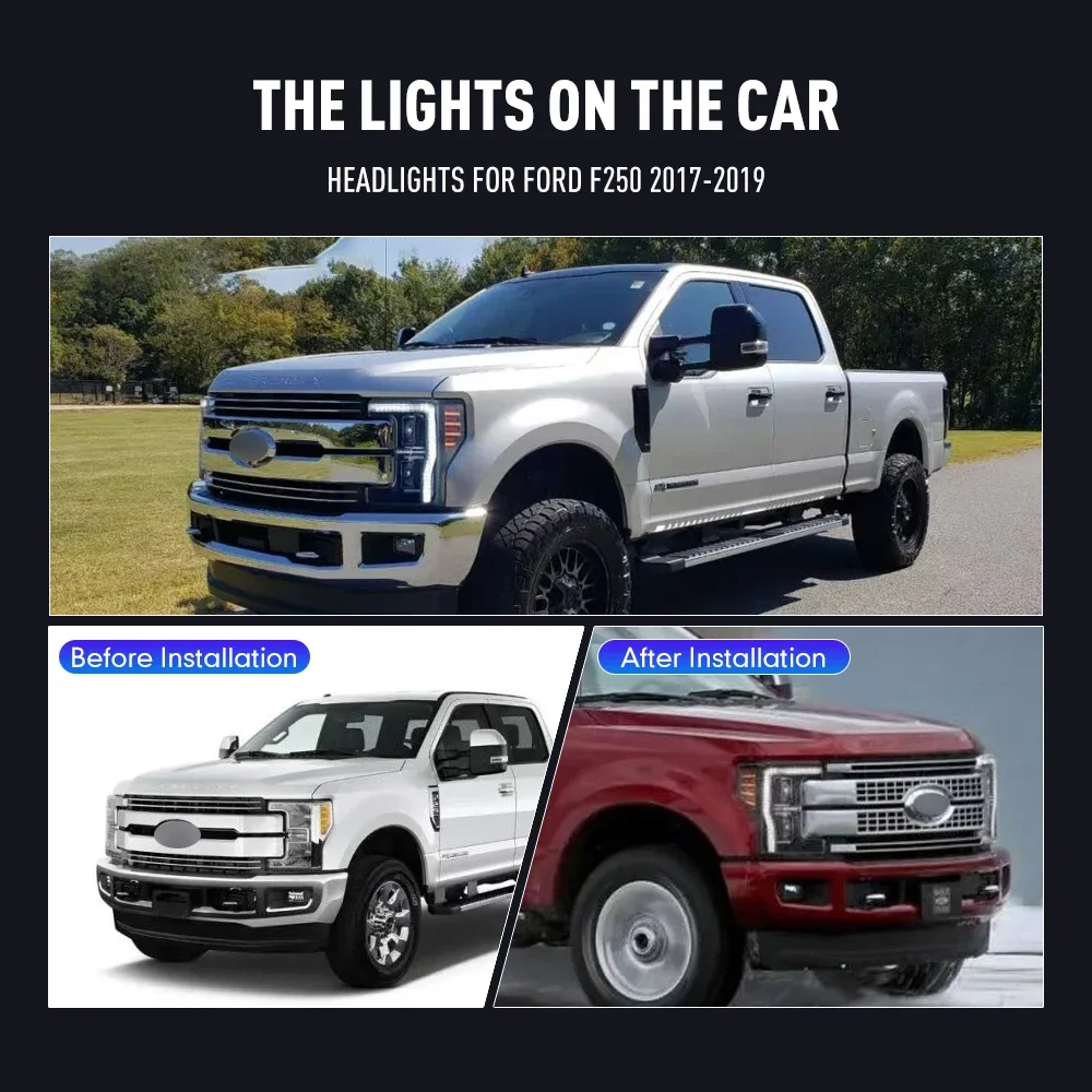 Фото Пара светодиодных автомобильных фар в сборе для фар FORD F250 2017-2019, настройка сигналов Plug and Play, передняя фара №2