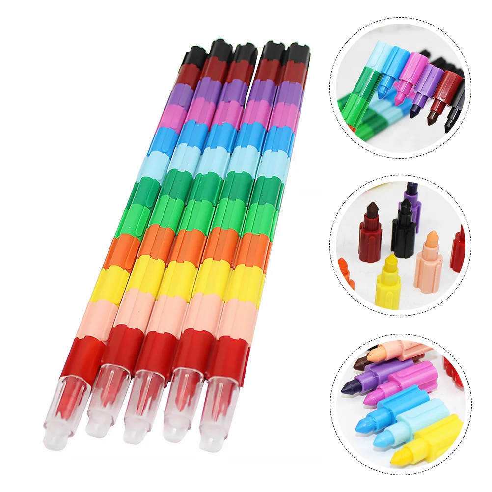 

Crayon Crayons Pen Stacking Color Kit Rainbow Colored Kids Wax Coloring Buildable Pens Party Painting Point Oil Supplies School