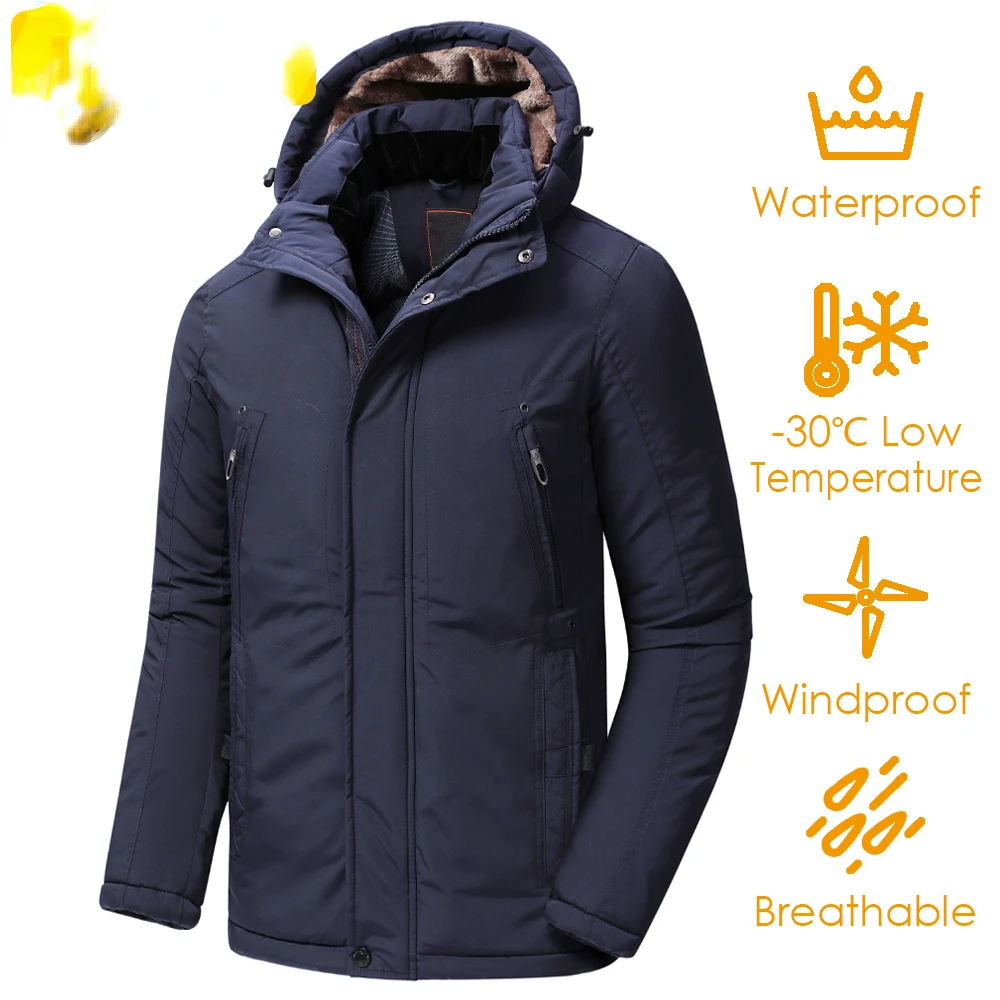 2022 Winter New Casual Long Thick Fleece Hooded Waterproof Parkas Jacket Coat Men Outwear Fashion Pockets Parka Jacket 46-58