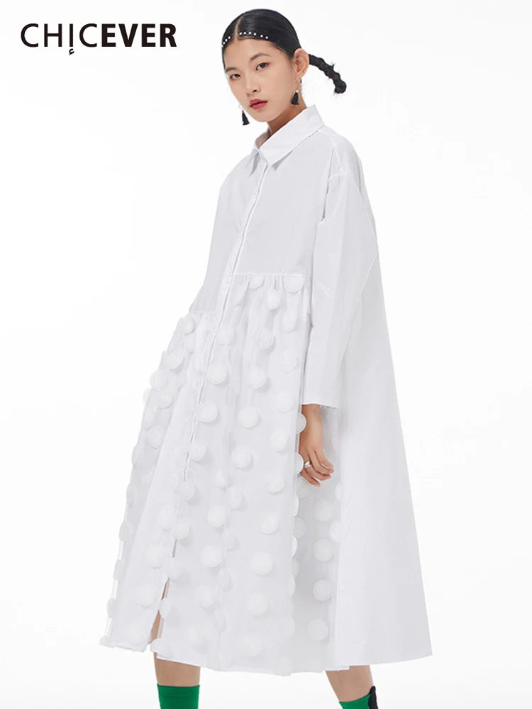 

CHICEVER, черное свободное платье миди с вышивкой для женщин, с отворотом, с длинным рукавом, прямые темпераментные платья, женская одежда 2022, Но...