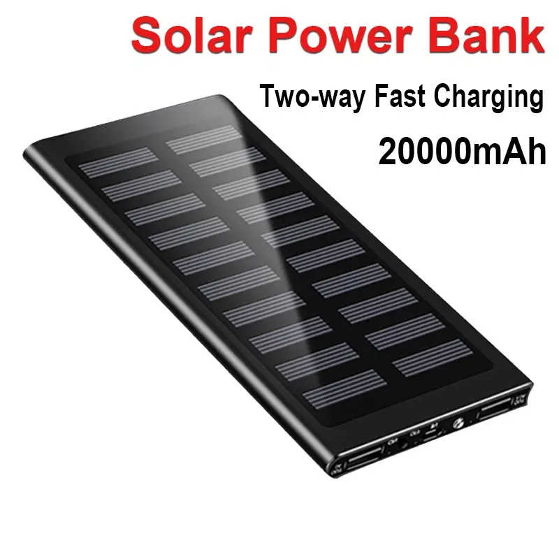 

NEW 20000mAh Solar Power Bank Two-way Fast Charging Powerbank Portable 2USB Digital Display External Battery for iPhone