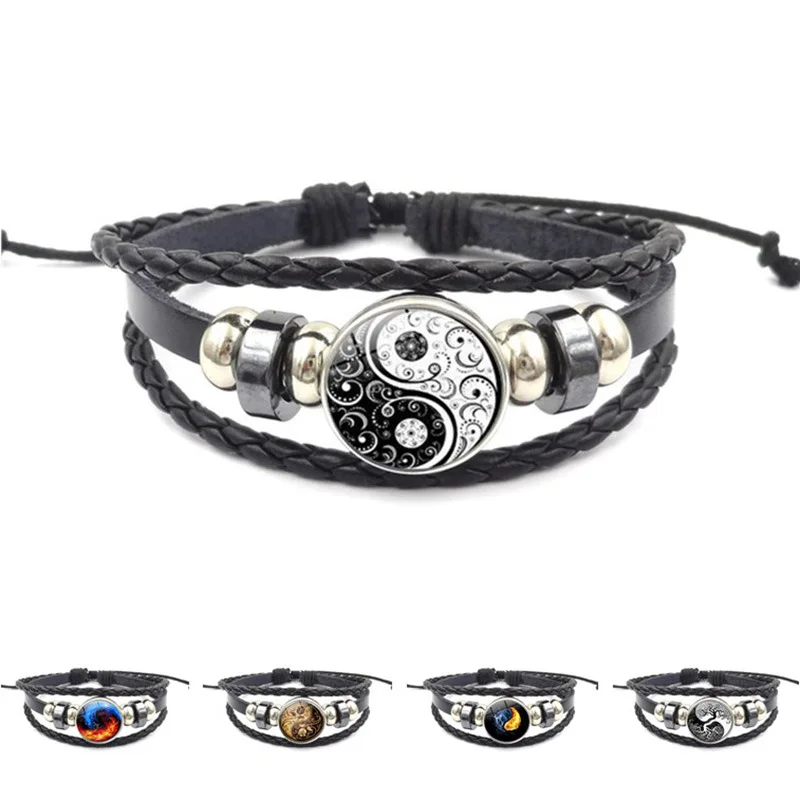 

Vintage Tai Chi Leather Rope Bracelet DIY Time Gem Knit Bracelet For Fashion Women Men Jewelry