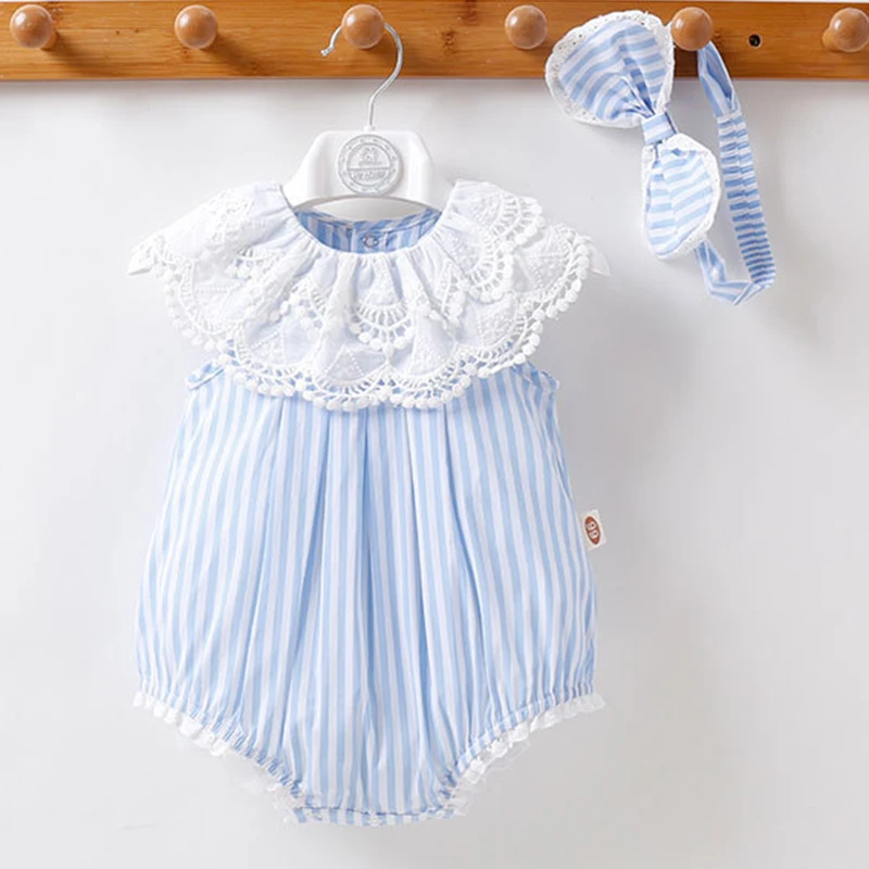 Newborn Baby Girls Jumpsuit Lace Stripe Toddler Baby Girl Cotton Romper Summer Infant Baby Girls Clothes