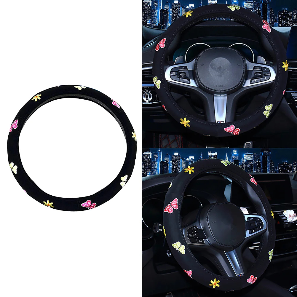 

1PC Practical Fashion Stylish Comfortable Beautiful Women Embroidery Steering Wheel Cover Car Styling Car Auto Decoration