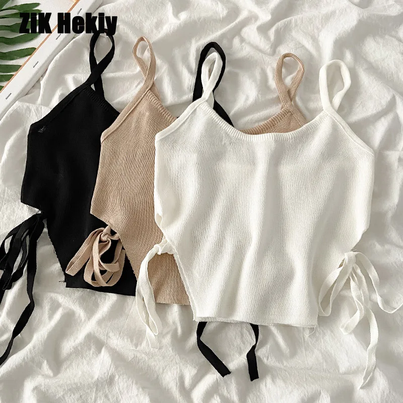 

Zik Hekiy Women Sexy Pure Desire Wind Camisole Female 2023 Summer New Bandage Design Sense Outer Wear Knitted Top