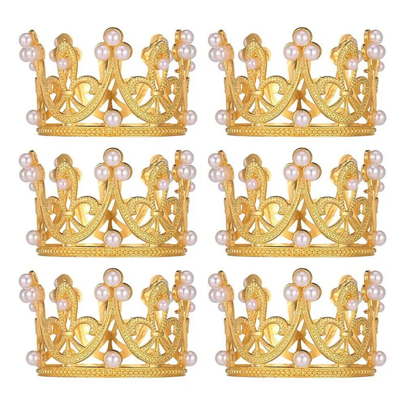 

6Pcs Gold Mini Crown Cake Topper Small Crystal Pearl Cupcake Toppers Tiara Small Cupcakes Crown Durable For Wedding Birthday