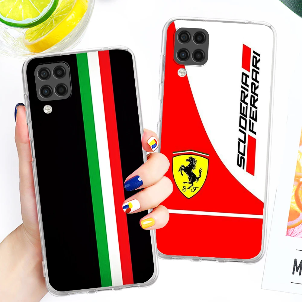 

Luxury Ferrari Car Art Logo Transparent Phone Case For Samsung A73 A72 A71 A53 A52 A51 A42 A34 A33 A32 A21 A13 A04 A03 5G