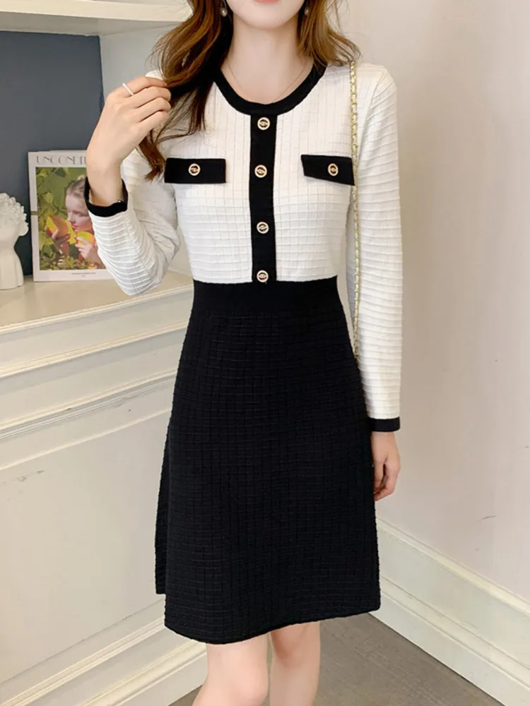 

Женское трикотажное платье с круглым вырезом, в Корейском стиле