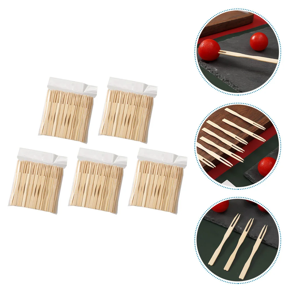 

500 Pcs Disposable Fruit Fork Replaceable Bamboo Two-tooth Toothpicks Mini Food Dessert Cake Cocktail Tableware Picking