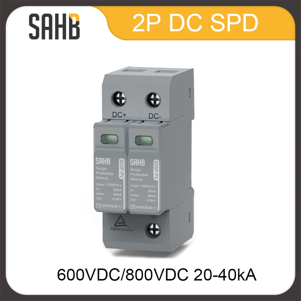 

SAHB 2P DC SPD 600V 800V Surge Arrester Protective Device Lightning Protector 20KA 40KA New Energy Solar DC Surge Protection