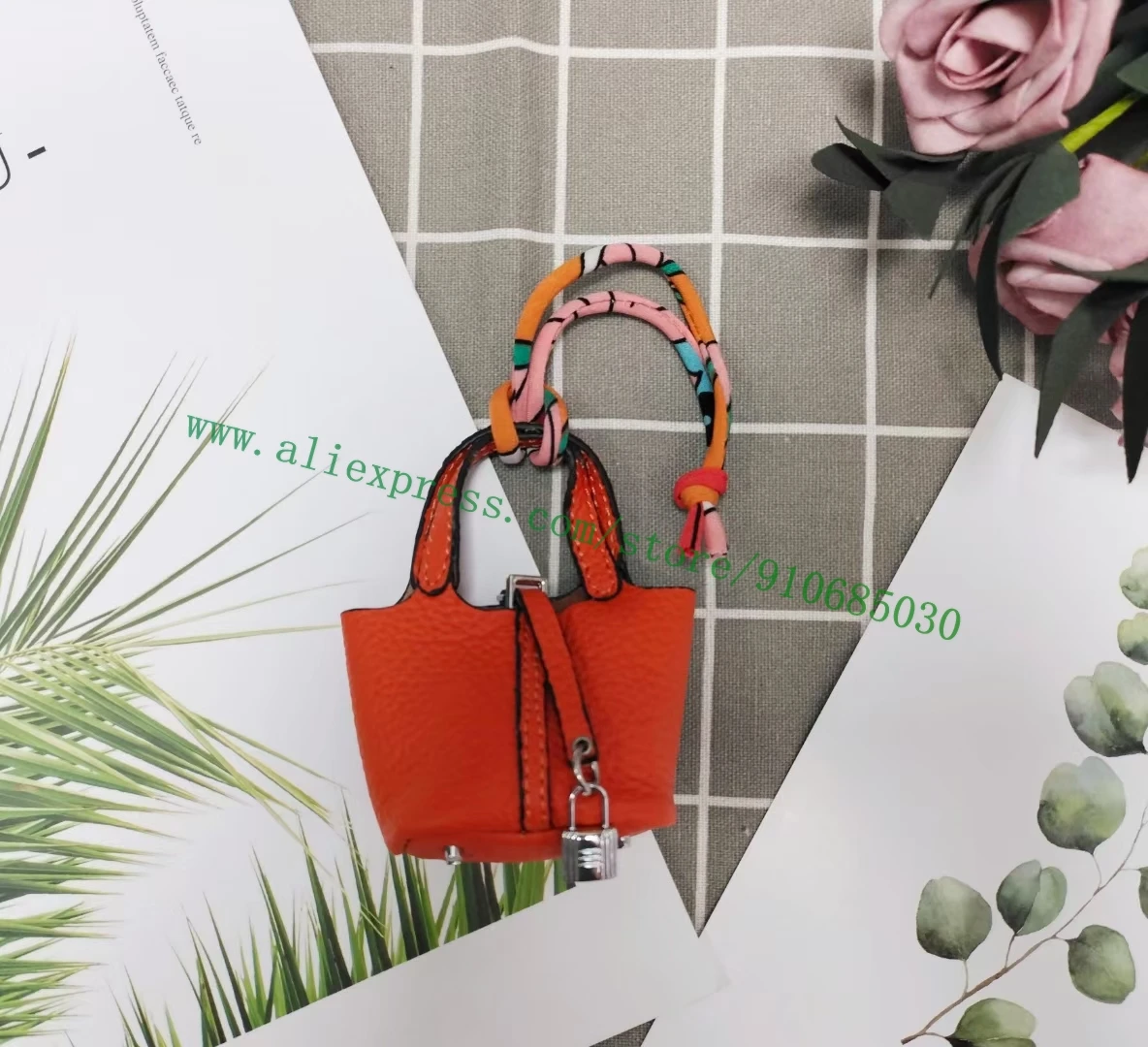 Genuine Grained Calfskin Little Cute Small H Bag Charm Accessories For Designer Handbag Purse Decoration Hanging Ornament Gift