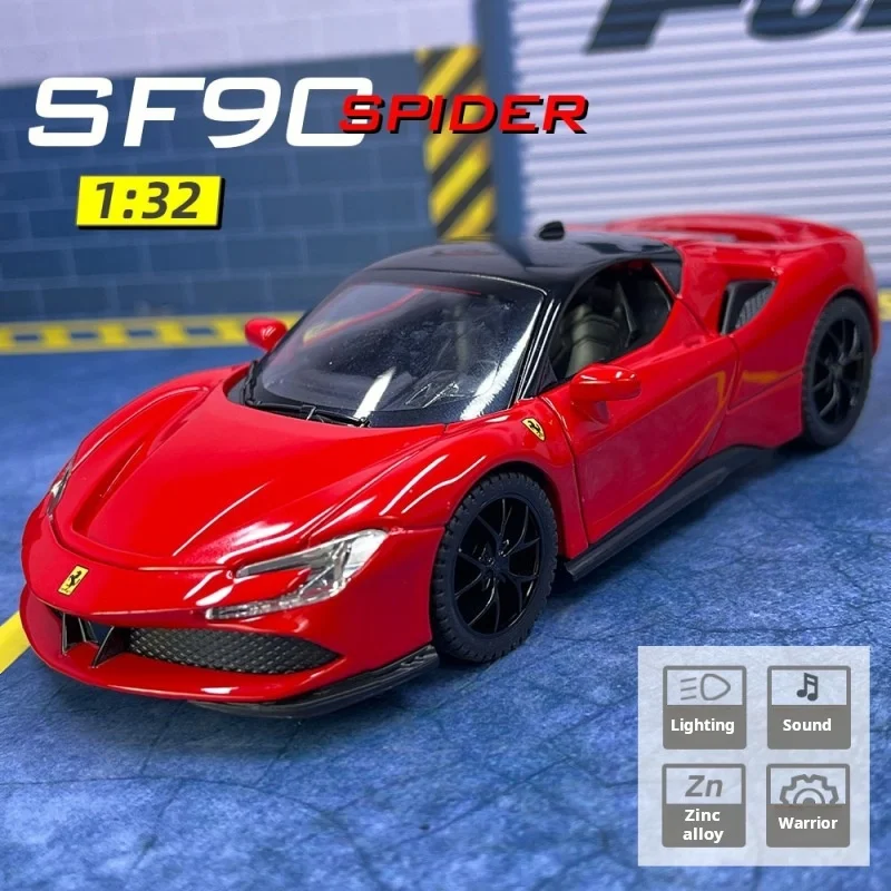 Фото Модель спортивного автомобиля Ferrari SF90 в масштабе 1:32, изысканная литая имитационная модель, коллекционная фигурка для мальчиков и украшение для рабочего стола №2