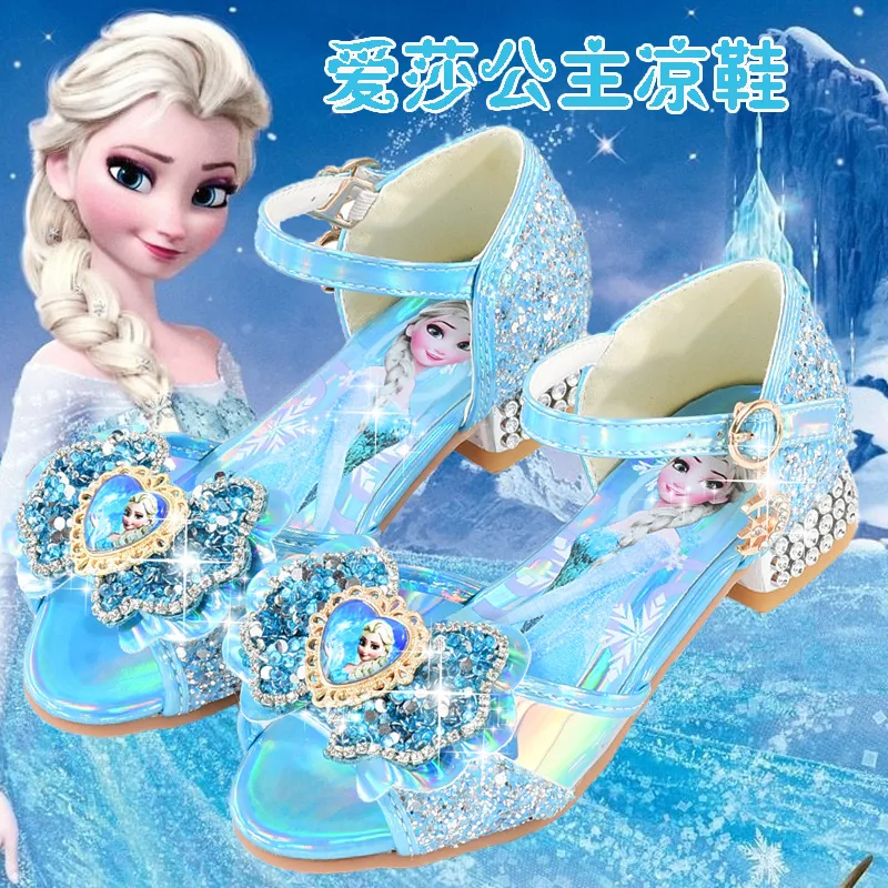 

Disney cartoon frozen girls sandals summer new high heels elsa princess fashion open toe shoes little girls shoes