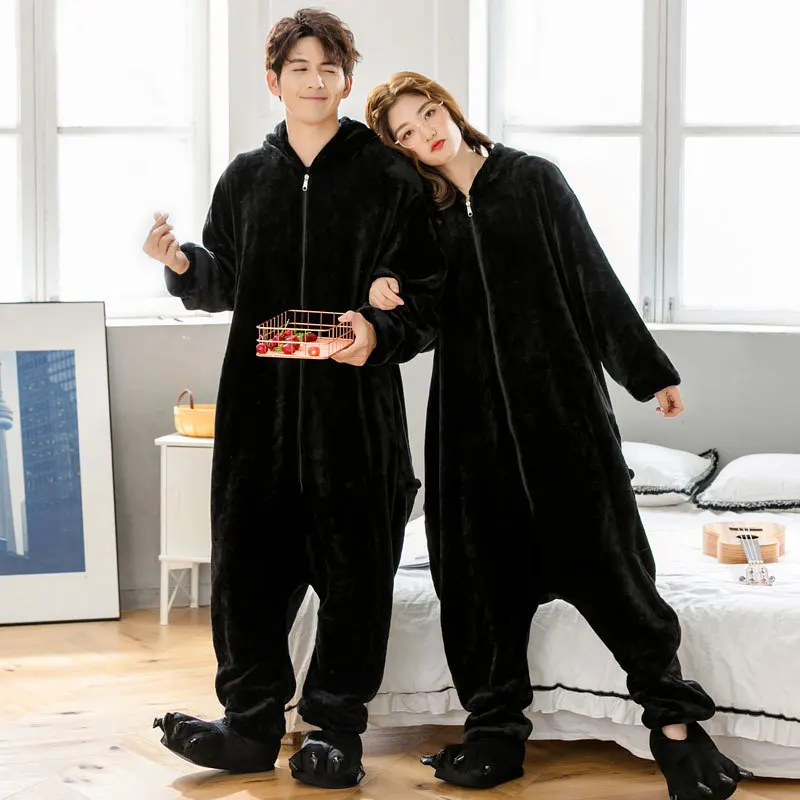 Couple's Home Service Men's One-piece Pajamas Flannel Casual Breathable Jumpsuit Onsies Sleepwear Adult Clothing Warm Bodysuit