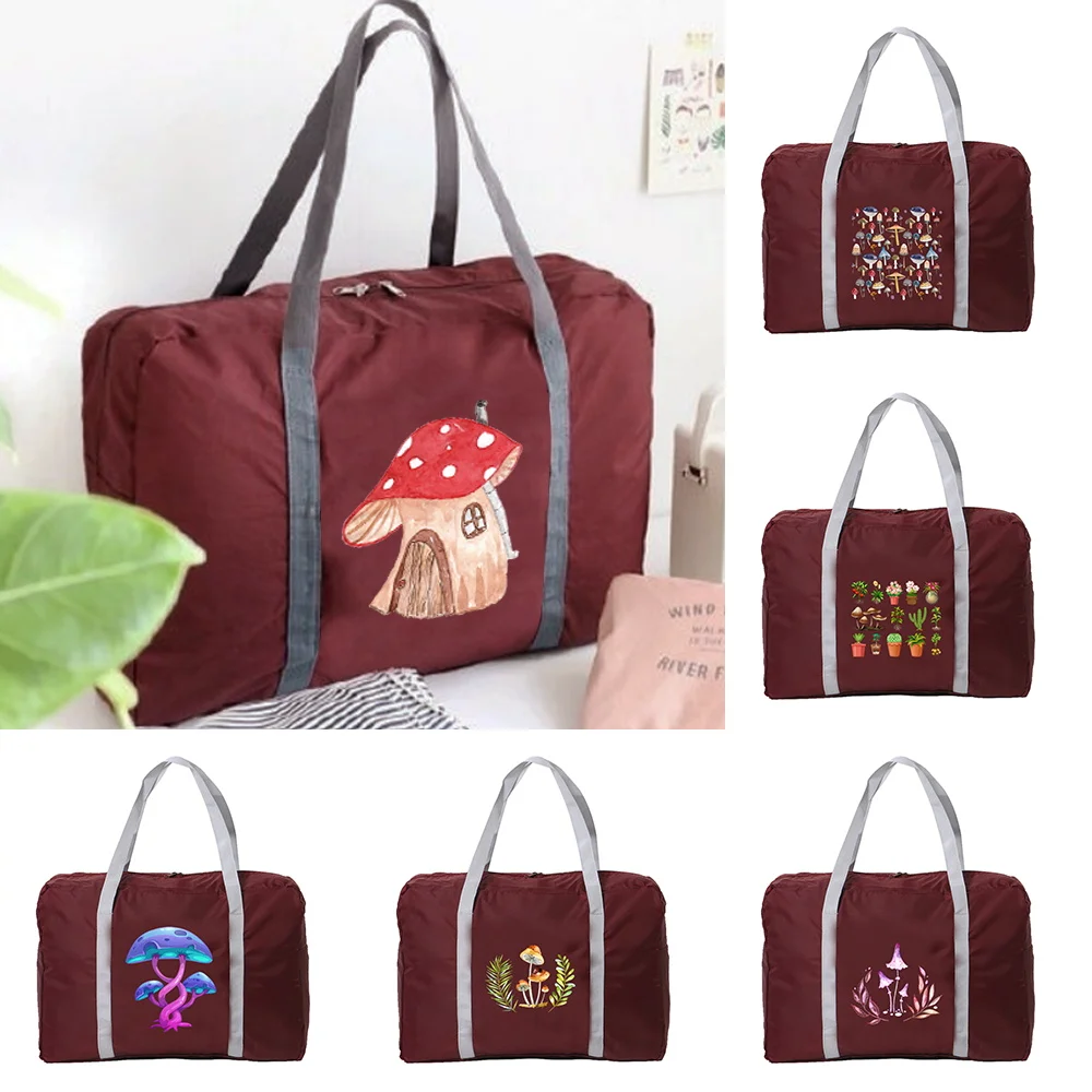 

Travel Bag Unisex Foldable Handbags Organizers Large Capacity Portable Luggage Bag Mushroom Pattern Travel Accessories