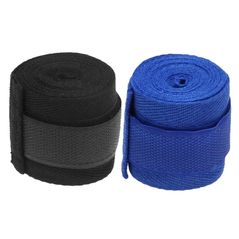 

2Pcs 2.5M Eslatic Cotton Sports Strap Boxing Bandage For Sanda Muay Thai Mma Taekwondo Hand Gloves Wraps - Blue & Black