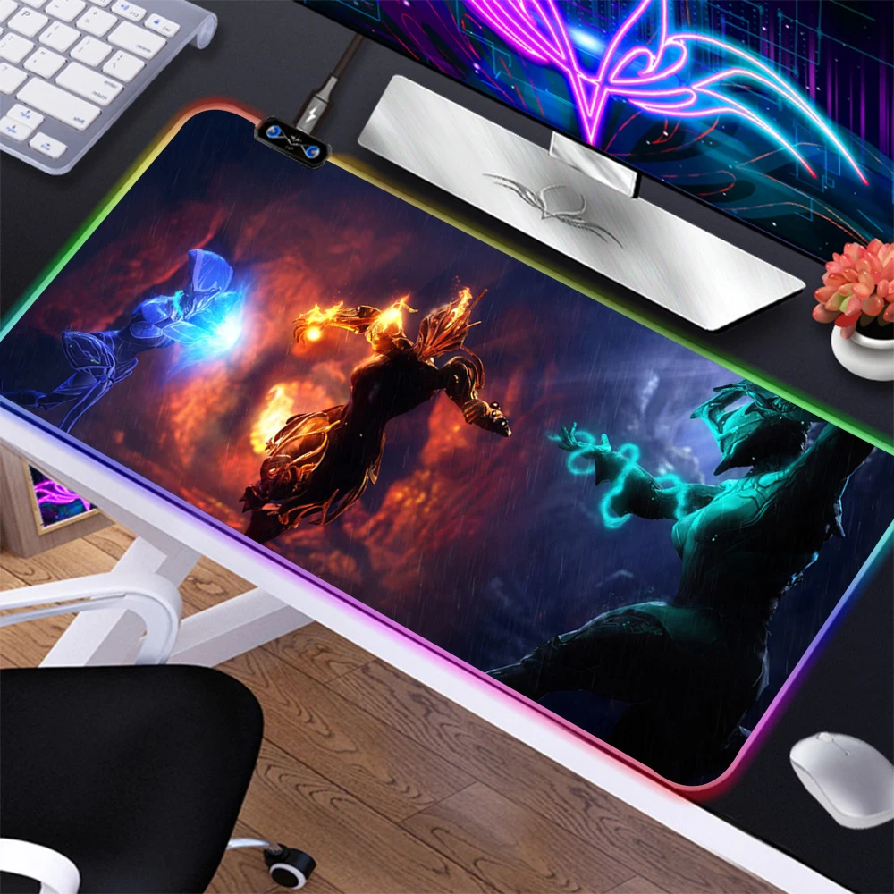 Warframe RGB Mouse Pad Gamer Table Pads Accessories Setup Gaming Keyboard Xl Big LED Wired Mousepad Mat on Backlit Desk Mats