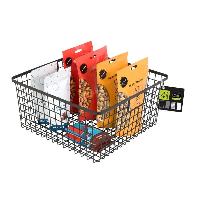 

Nestable Basket Organizer with Handles - 12 x 12 x 6 inch - Black - Set of 4