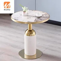 Restaurant furniture marble top leather base dining table for cafe shop stainless steel small round waiting room table