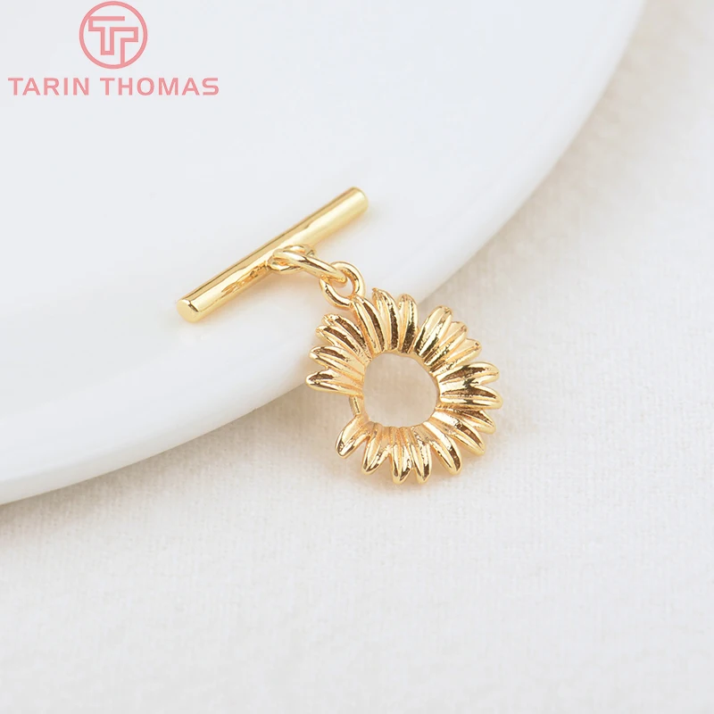 

(3226)6 Sets O:12.5MM T:16MM 24K Gold Color Plated Brass Flower Bracelet O Toggle Clasps High Quality Diy Jewelry Accessories