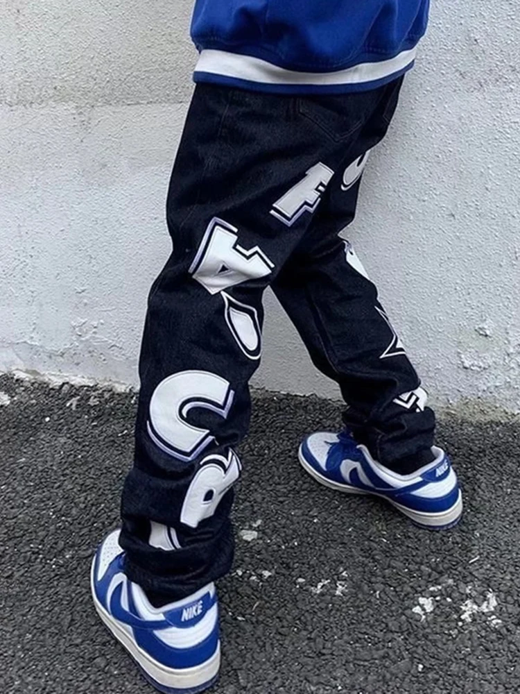 Y2K men's fashion star street clothing hip -hop letter printing jeans pants EMO online loose clothes brand clothing baggy hosen
