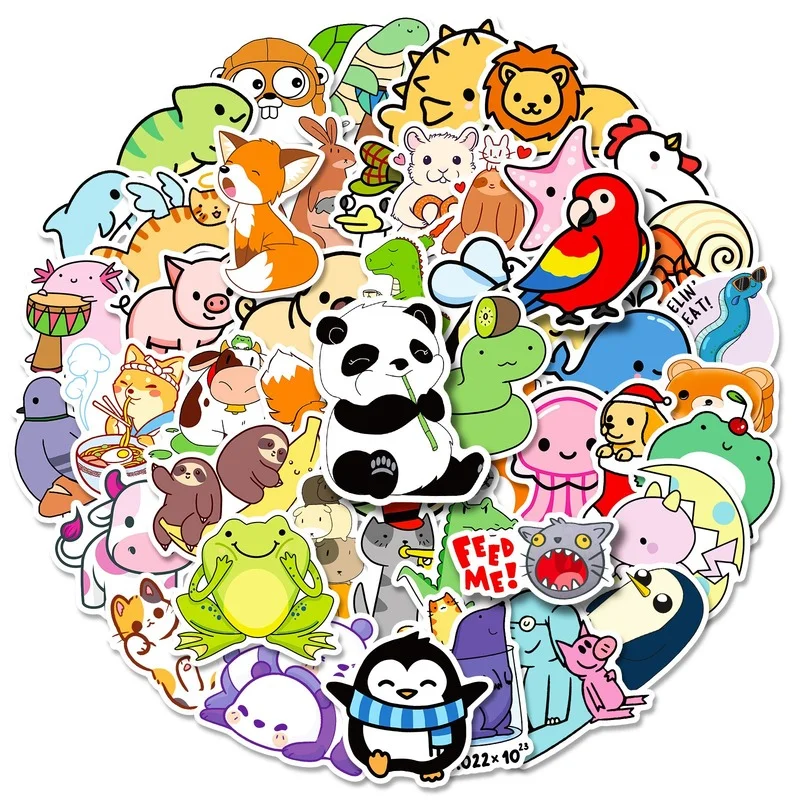 

50pcs Anime Cute Stickers Cartoon Animal Shape Kawaii Laptop DIY Skateboard Fridge Motorcycle Luggage PVC Waterproof Sticker Toy