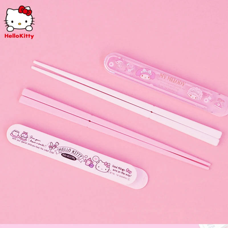 

Новинка, кавайные палочки для еды Sanrio Hellokitty с коробкой, мультяшное изысканное оборудование для еды для детей, Подарочные игрушки для девочек