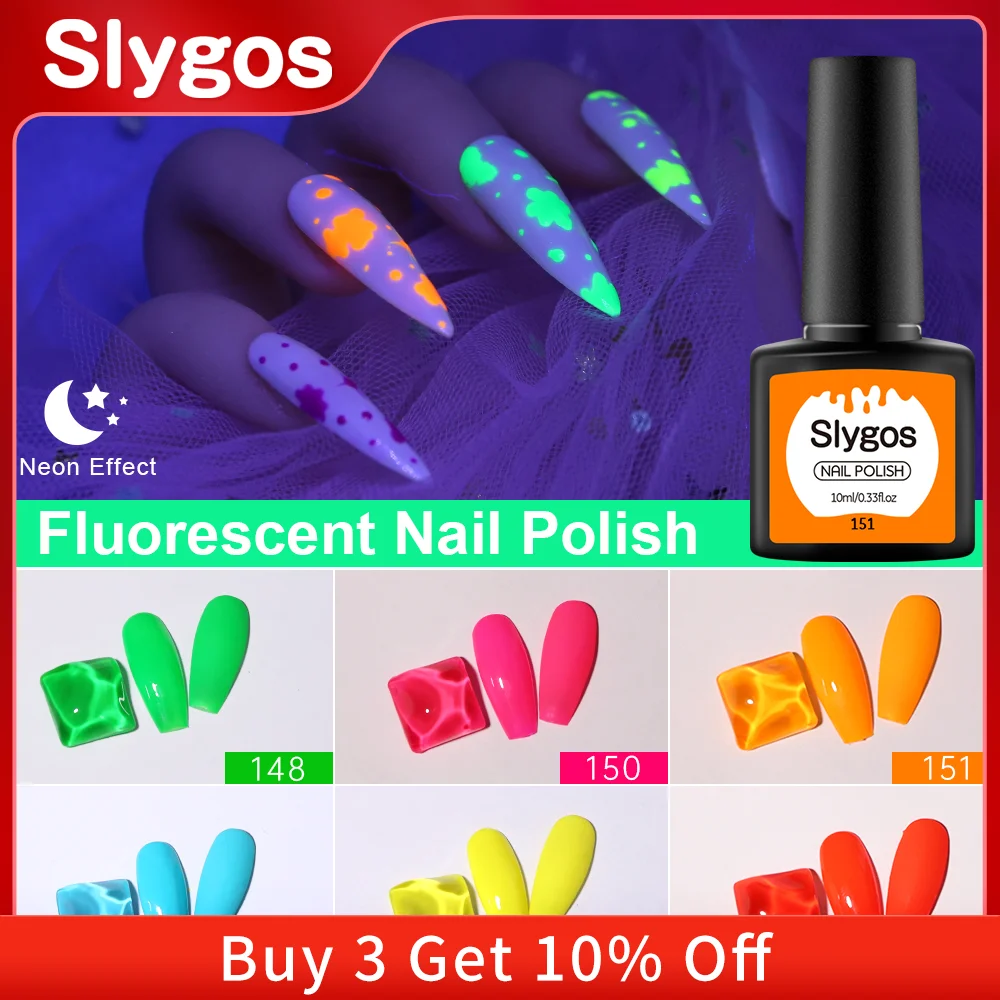 

SLYGOS 10ML Luminous Nail Gel Polish Fluorescent Neon UV LED Semi Permanent Soak Off Top Base Coat Gel Varnish Nails Art Tools
