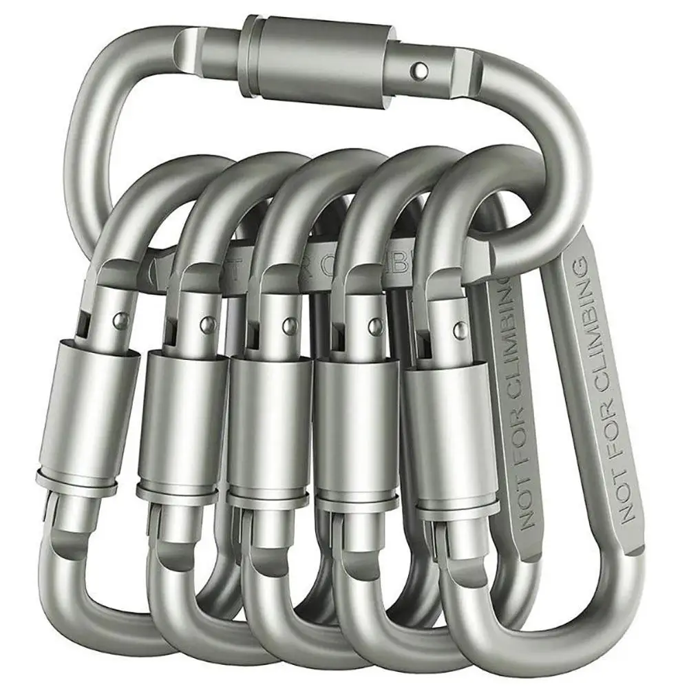 

6pcs 8cm D Type Carabiner Keychain Clip Heavy Duty Aluminum Alloy Locking Carabiner For Camping Hiking Dropshipping