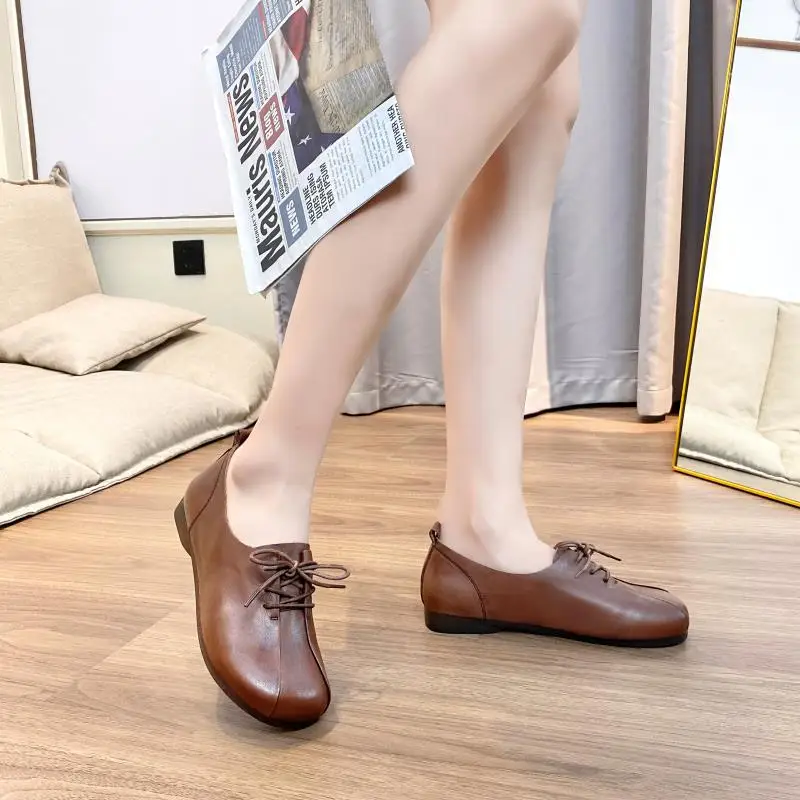 Винтажные туфли из натуральной кожи с круглым носком и нескользящей подошвой |